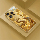 Golden Dragon Phoenix Print Gold Metallic Paint Glass Phone Case For iPhone