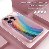 Rainbow Gradient Pattern Pink Metallic Tempered Glass Case For iPhone
