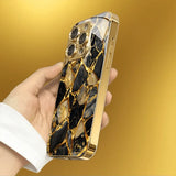 Black Gold Marble Gold Metallic Paint Glass Phone Case For iPhone