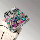 Luxury Colorful Flowers Pattern Glass Electroplated Case For iPhone