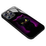 Cute Cat Print Tempered Glass  Case For iPhone