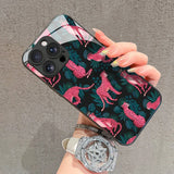 Pink Leopard Print Tempered Glass Phone Case For iPhone