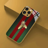 Red Green Striped Golden Bee Gold Metallic Paint Glass Phone Case For iPhone