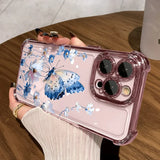 Art Blue Butterfly Plating Clear Camera Protective Case For IPhone