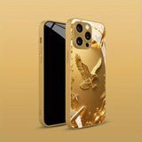 Golden Eagle Pattern Gold Metallic Paint Glass Case For iPhone