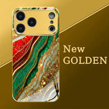 High End Gilded Pattern Gold Metallic Paint Tempered Glass Case For iPhone