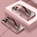 Luxury Pink Lines Pattern Metallic Tempered Glass Phone Case For iPhone
