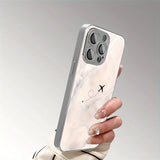 Travel Plane Love Heart Tempered Glass Electroplated Phone Case For iPhone