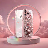 Pink Pearl Diamond Floral Pattern Pink Metallic Glass Phone Case For iPhone