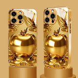Golden For Apple Pattern Gold Metallic Paint Glass Phone Case For iPhone