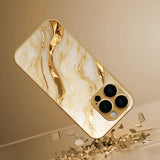 Golden Marble Waves Gold Metallic Paint Tempered Glass Case For iPhone