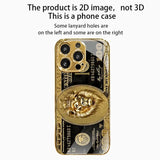Wealth Lion Pattern Gold Metallic Paint Glass Phone Case For iPhone