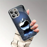 Metal Technology For Apple Pattern Tempered Glass Electroplated Case For iPhone