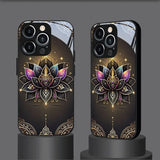 Golden Lotus Flower Tempered Glass Phone Case For iPhone