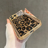 Stylish Retro Leopard Print Gold Metal Paint  Tempered Glass Case For iPhone