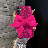Lovely Fabric Bowknot Glitter Case For Samsung
