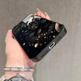 Luxury Black Lotus Flower Pattern Tempered Glass Case For iPhone