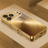 Golden Love Heart Pattern Gold Metallic Paint Glass Case For iPhone