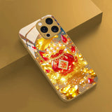 Red Fortune Pearl Money Bag Gold Metallic Paint Glass Phone Case For iPhone
