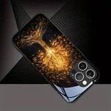 Jinhui Life Tree Pattern Tempered Glass Black Phone Case For iPhone