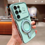 Plating Love Heart Magnetic Bracket Holder Case For Samsung