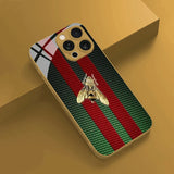Red Green Striped Golden Bee Gold Metallic Paint Glass Phone Case For iPhone