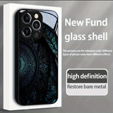 Brilliant Mandala Pattern Tempered Glass Black Phone Case For iPhone