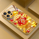Red Fortune Pearl Money Bag Gold Metallic Paint Glass Phone Case For iPhone