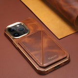 Magnetic Plating Shockproof Leather Card Holder Case For iPhone