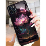 Luxury Lotus Flower Print Glass Phone Case For iPhone