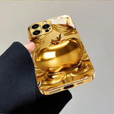 Golden For Apple Pattern Gold Metallic Paint Glass Phone Case For iPhone