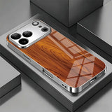 Natural Wood Pattern Electroplated Glass Phone Case For iPhone
