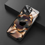 Black Golden For Apple Pattern Glass Material Phone Case For iPhone