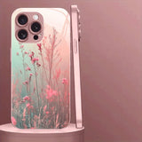 Elegant Pink Flower Pattern Pink Metallic Paint Glass  Case For iPhone