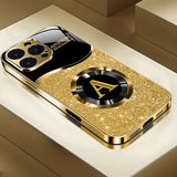 Shining Letter A Pattern Gold Metallic Paint Glass Phone Case For iPhone
