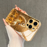 Fashion Golden Horse Pattern Gold Metallic Paint Glass Phone Case For iPhone
