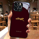 Wine Red Leopard Pattern Tempered Glass Phone Case For iPhone