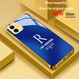 Electroplated glass phone case letter "R" design golden frame case For iPhone