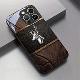 Curved Deer Head Pattern Tempered Glass Black  Case For iPhone