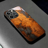 Resin Wood Art Splicing Pattern Tempered Glass Black Case For iPhone