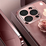 Cute Pink Rose Pattern Metallic Tempered Glass Case For iPhone