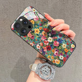 Style Colorful Floral Pattern HD Tempered Glass Case For iPhone