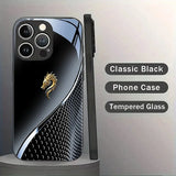 Black Silver Gold Dragon Head Pattern Tempered Glass Case For iPhone