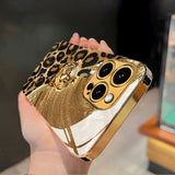 Tiger Leopard Print Gold Paint Glass Case For iPhone