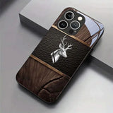 Curved Deer Head Pattern Tempered Glass Black  Case For iPhone
