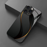 Luxury Wave Line Pattern Tempered Glass Black Case For iPhone