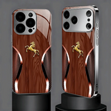 Golden Horse Wood Texture Tempered Glass Case For iPhone