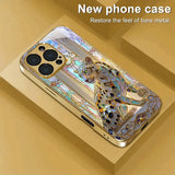 Fashion Leopard Print Gold Metallic Paint Tempered Glass Case For iPhone