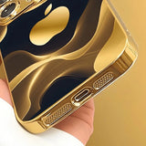 Gilded Fluid For Apple Pattern Gold Metallic Paint Glass Case For iPhone