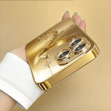 Diamond Golden Phoenix Pattern Gold Metallic Paint Glass Phone Case For iPhone